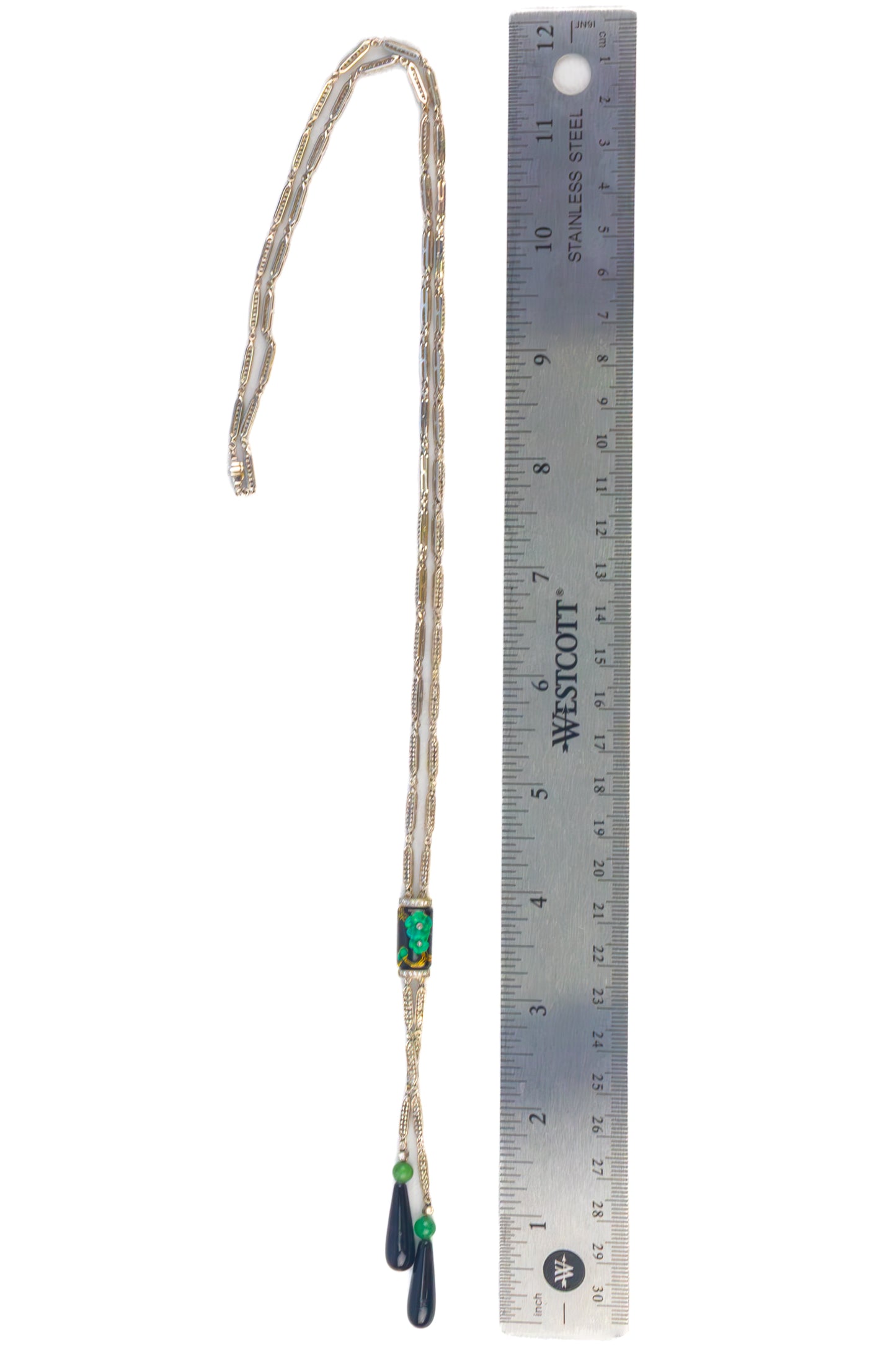 Diamond, Onyx, and Jade Drop Necklace
