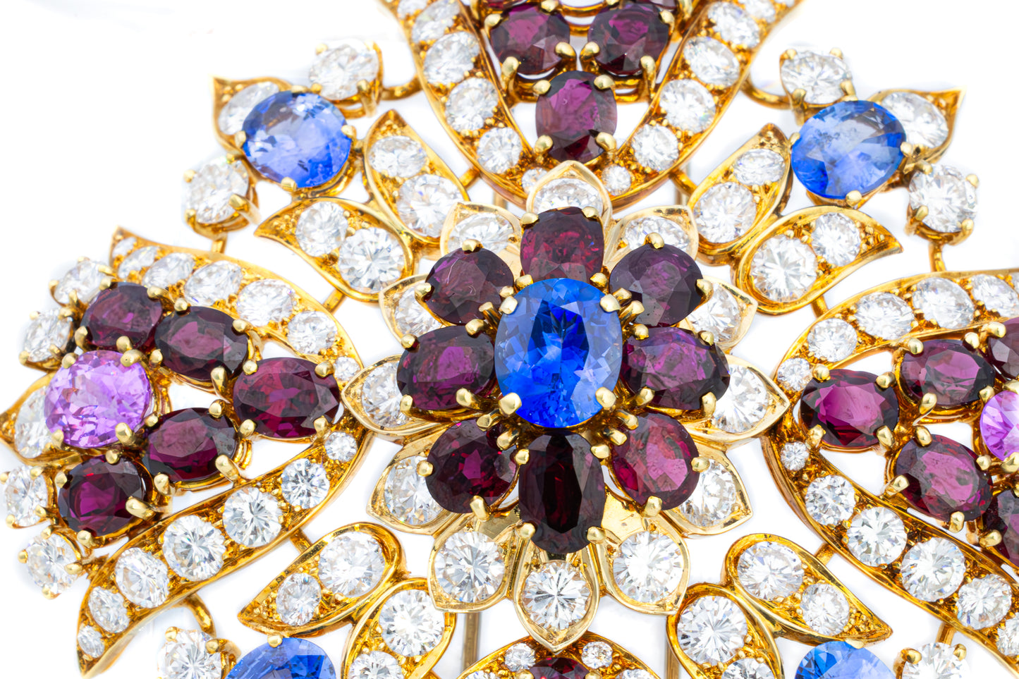 David Webb Multigem and Diamond Floral Gold Brooch