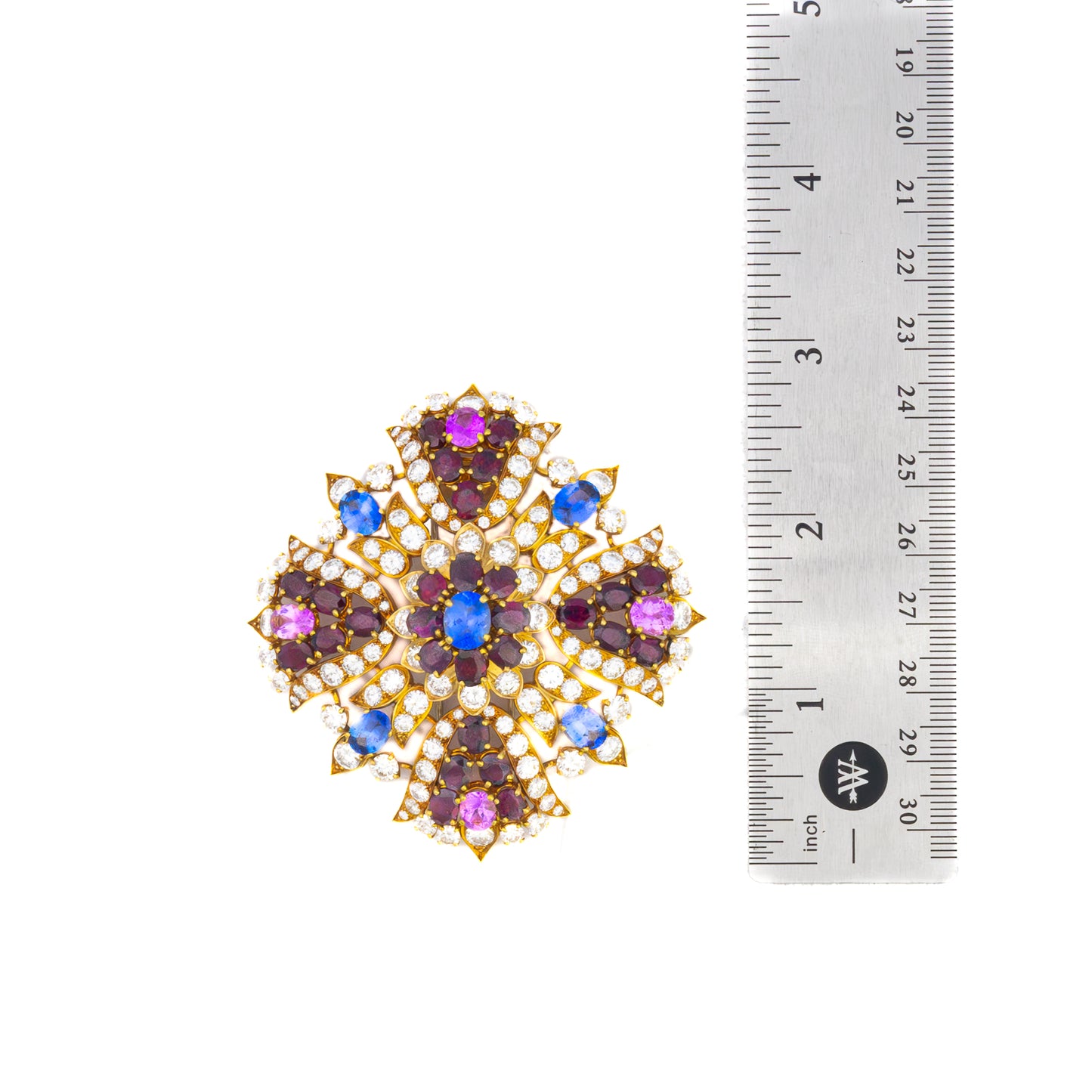 David Webb Multigem and Diamond Floral Gold Brooch
