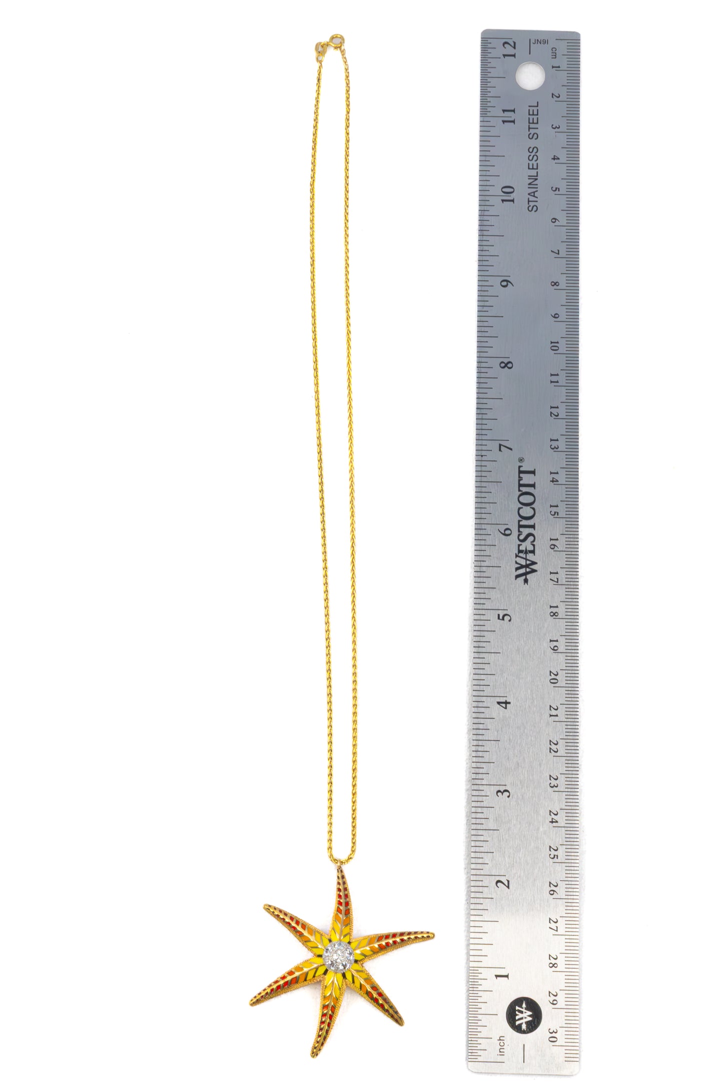 Starfish Motif Enamel and Diamond Pendant Necklace