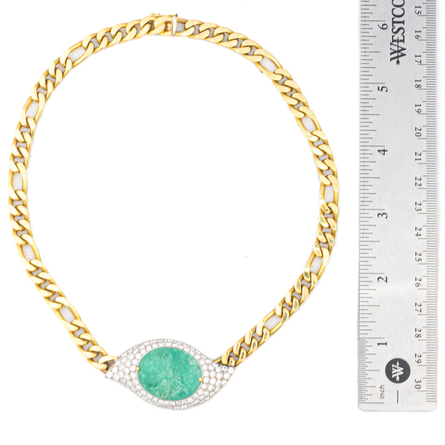 Carved Emerald & Diamond Link Necklace