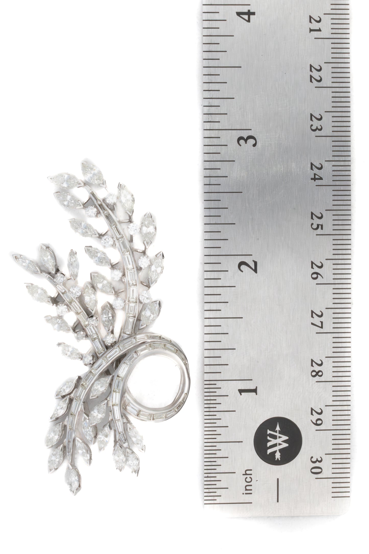 Baguette & Marquise Diamond Leaf Brooch