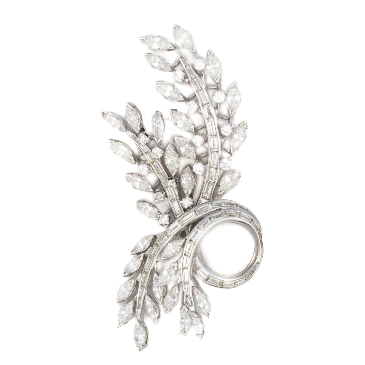Baguette & Marquise Diamond Leaf Brooch