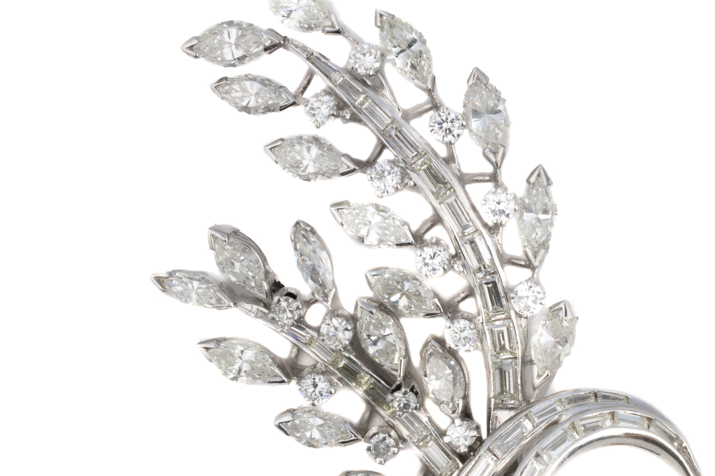 Baguette & Marquise Diamond Leaf Brooch