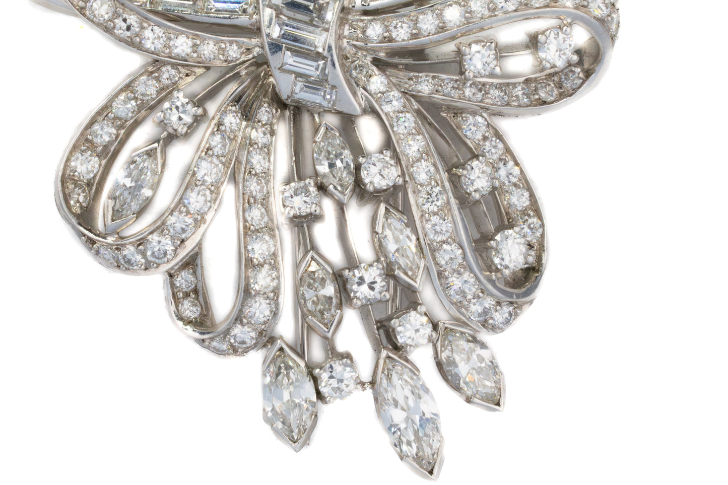 Round, Baguette and Marquise cut Diamond Bow Brooch