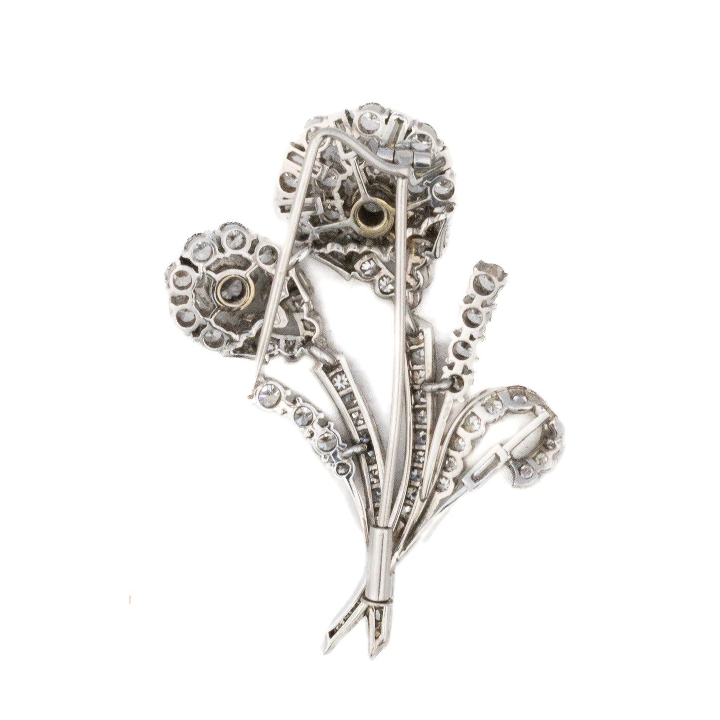 Art Deco Diamond Double Flower Brooch in Platinum