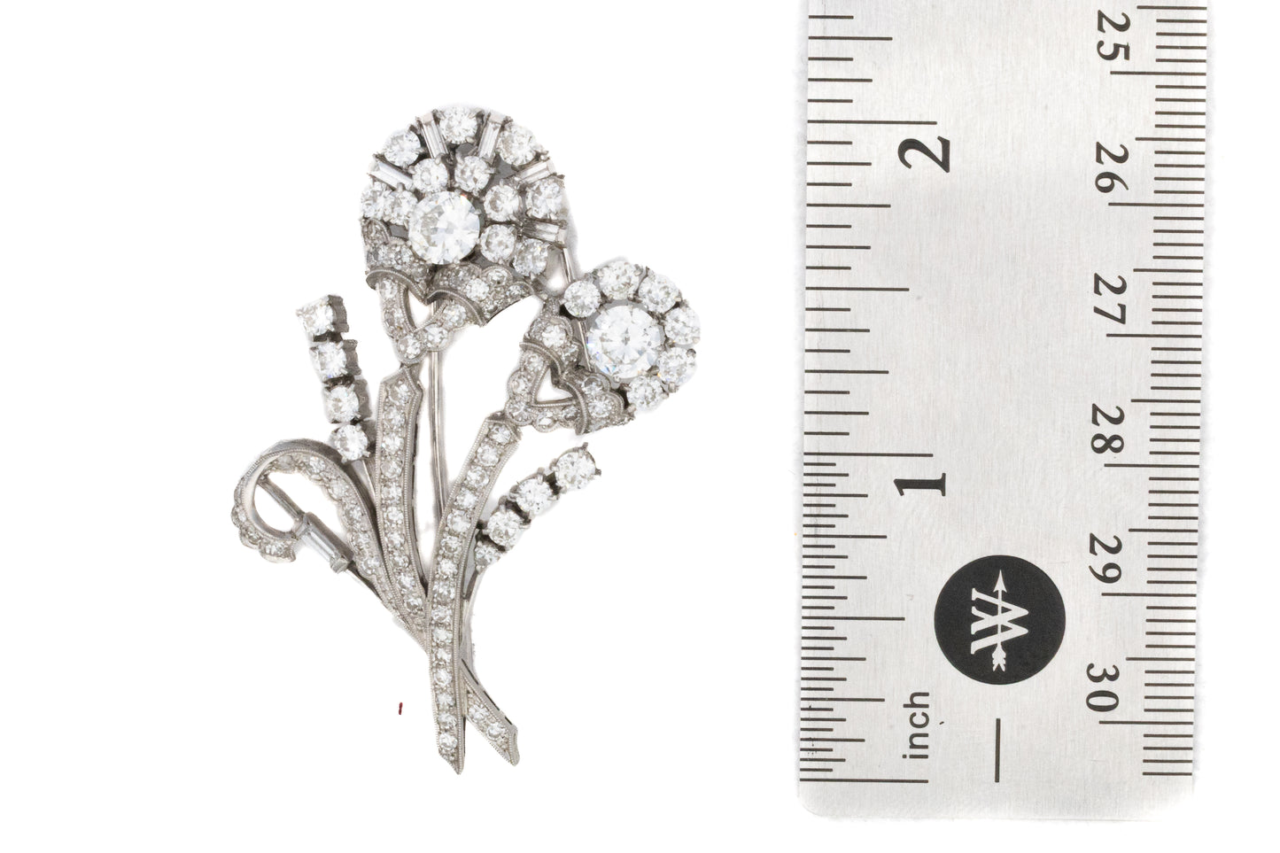 Art Deco Diamond Double Flower Brooch in Platinum