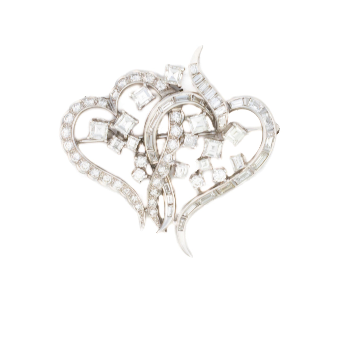 Diamond Double Heart Brooch in Platinum