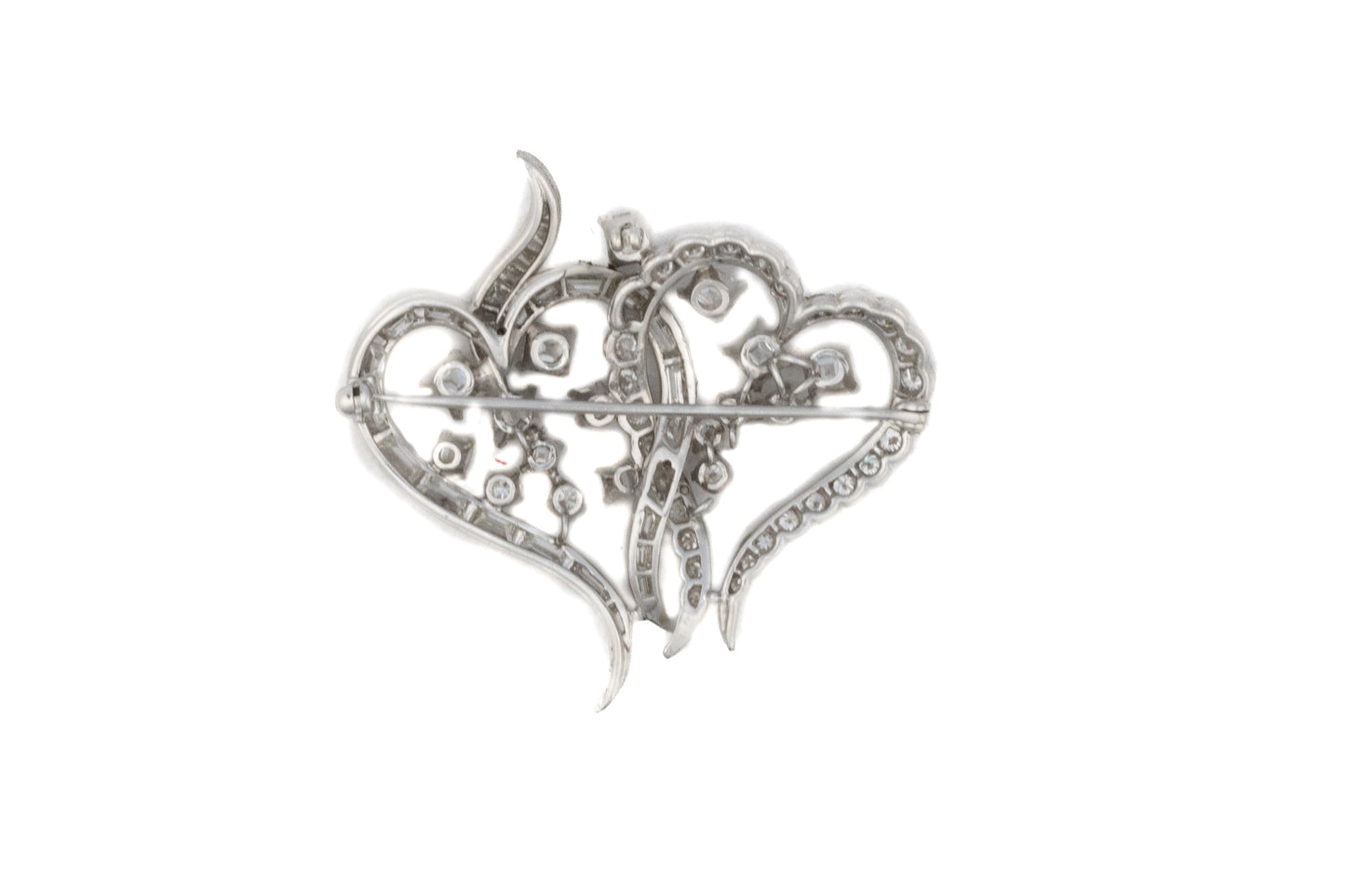 Diamond Double Heart Brooch in Platinum