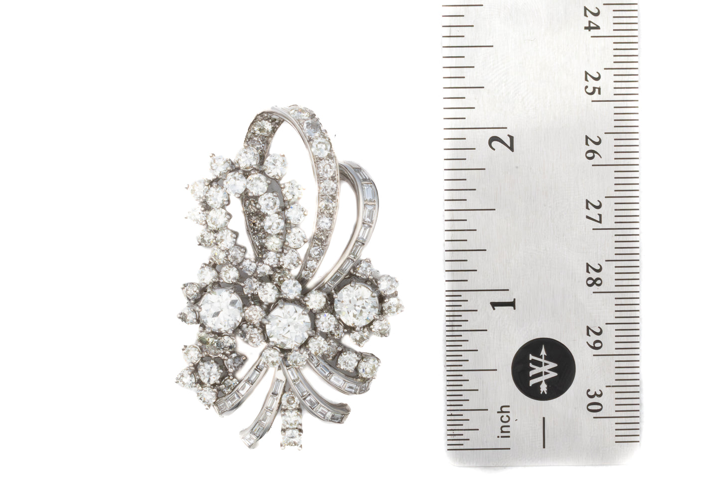 Diamond Ribbon Floral Brooch in Platinum