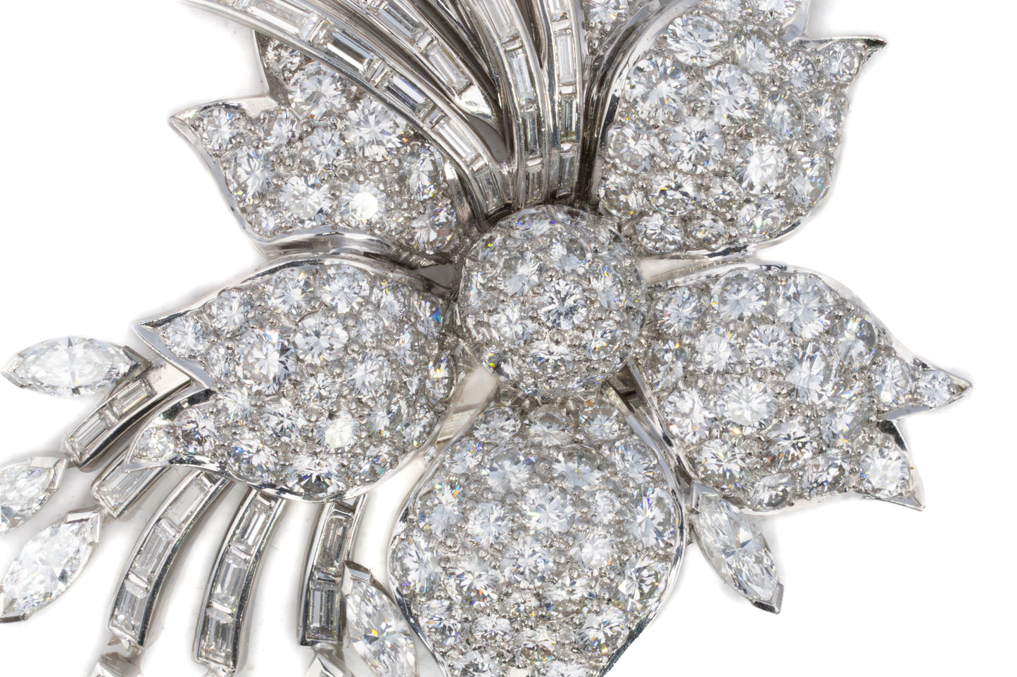 Multi Cut Diamond Floral Brooch in Platinum