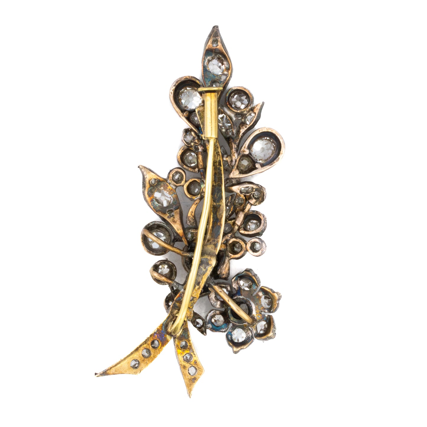 Art Deco Diamond Floral Brooch In Silver with Gold Platting