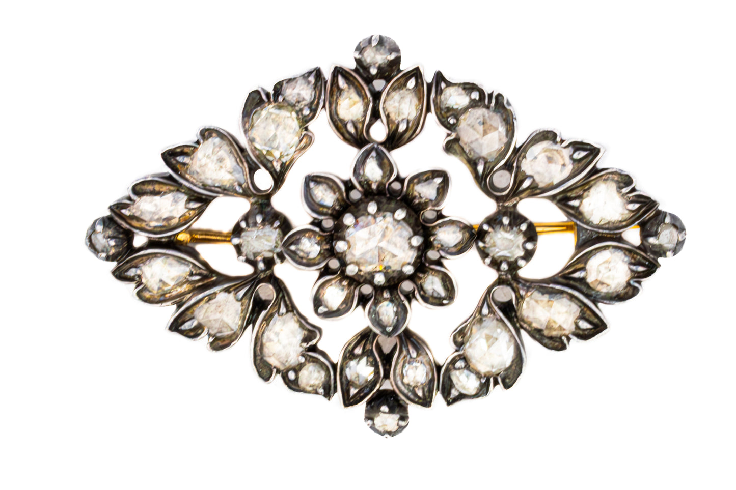 Rose-Cut Diamond Floral Brooch in Silver-Topped Gold