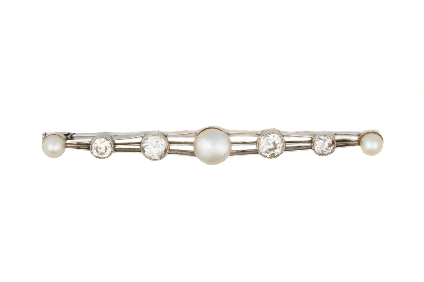 Art Deco Pearl and Diamond Platinum Bar Brooch