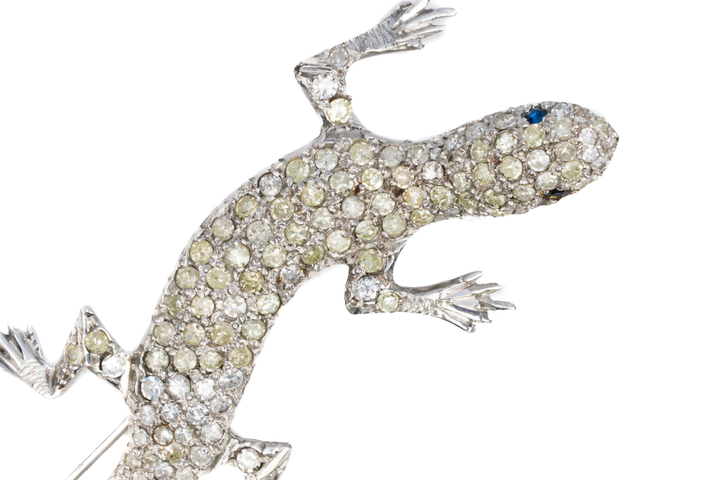 Diamond and Sapphire Lizard Brooch in White Gold