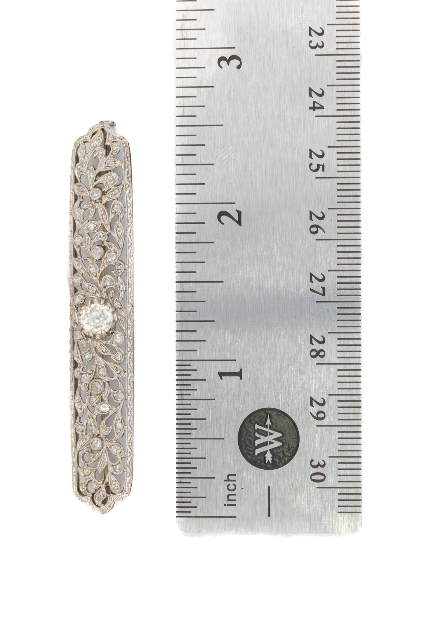 Art Deco Diamond Filigree Bar Brooch