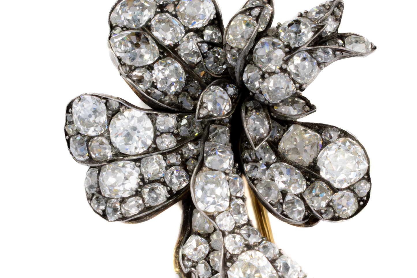 Antique Diamond Floral Brooch Silver with Gold Platting Brooch