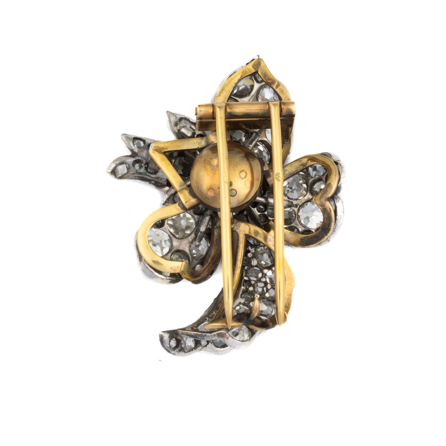 Antique Diamond Floral Brooch Silver with Gold Platting Brooch
