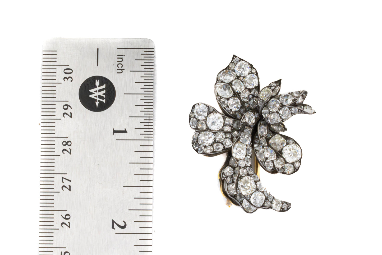Antique Diamond Floral Brooch Silver with Gold Platting Brooch