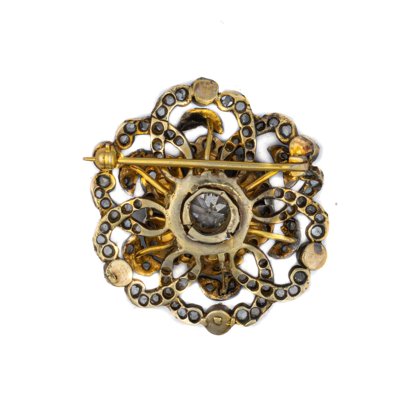 Antique Diamond Flower Brooch in Silver With Gold Platting