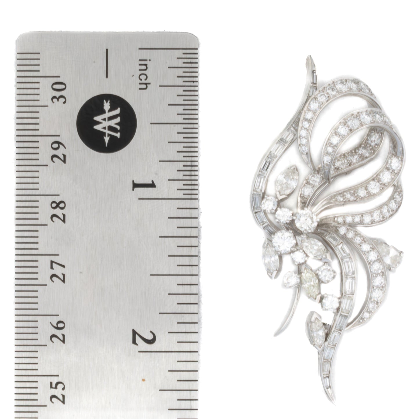 Diamond Floral Spray Brooch in Platinum