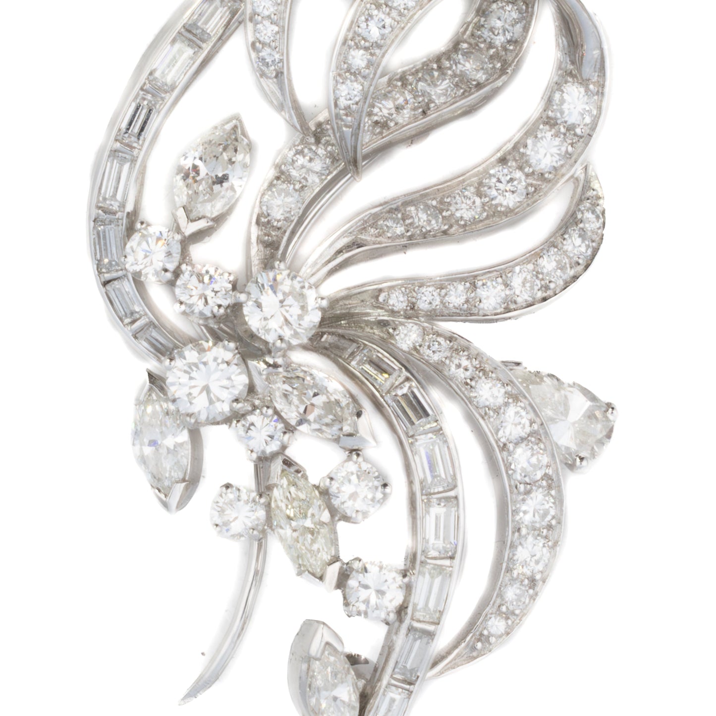 Diamond Floral Spray Brooch in Platinum
