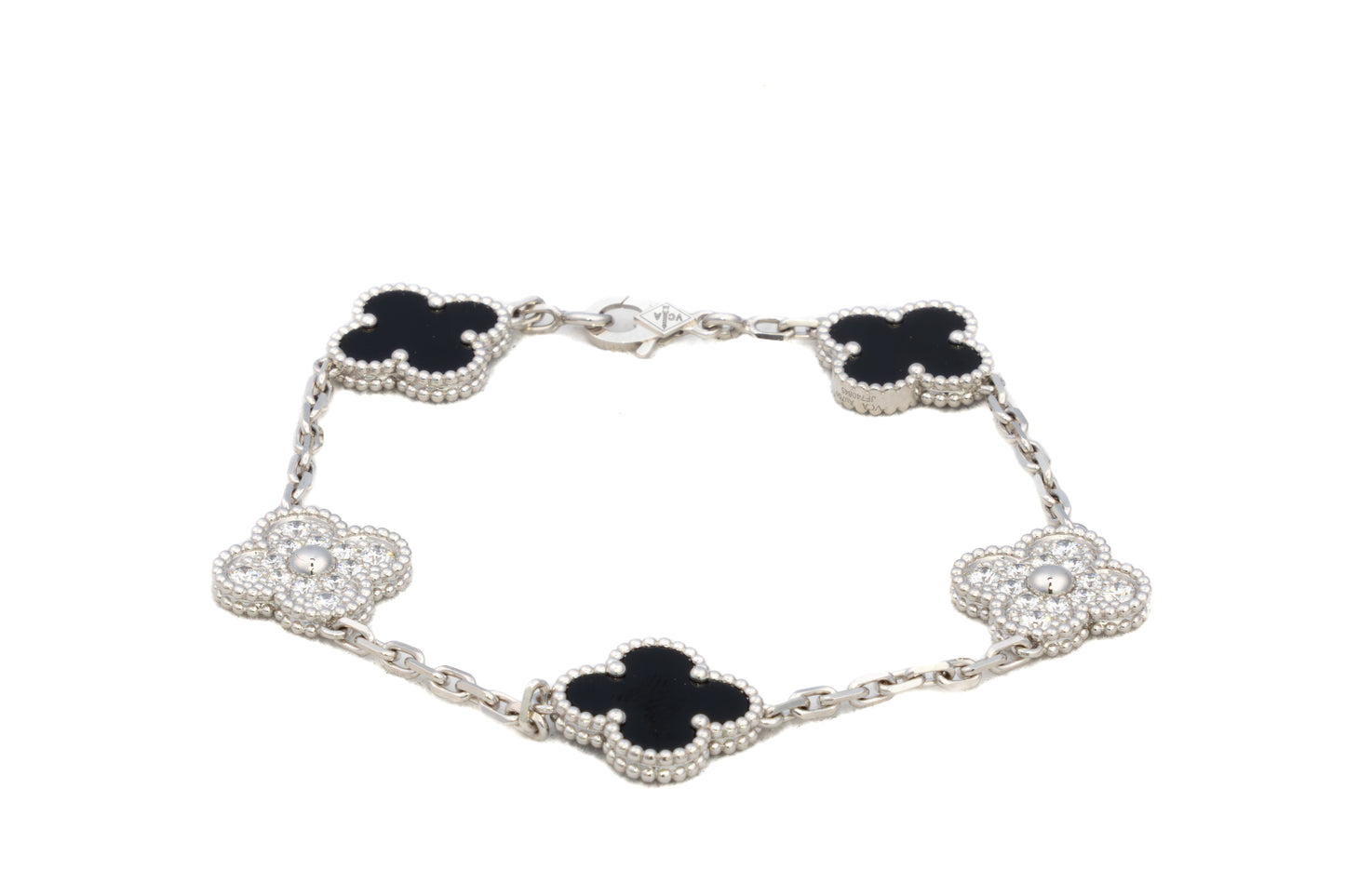 Vintage Alhambra Diamond & Onyx 5 Motif Bracelet