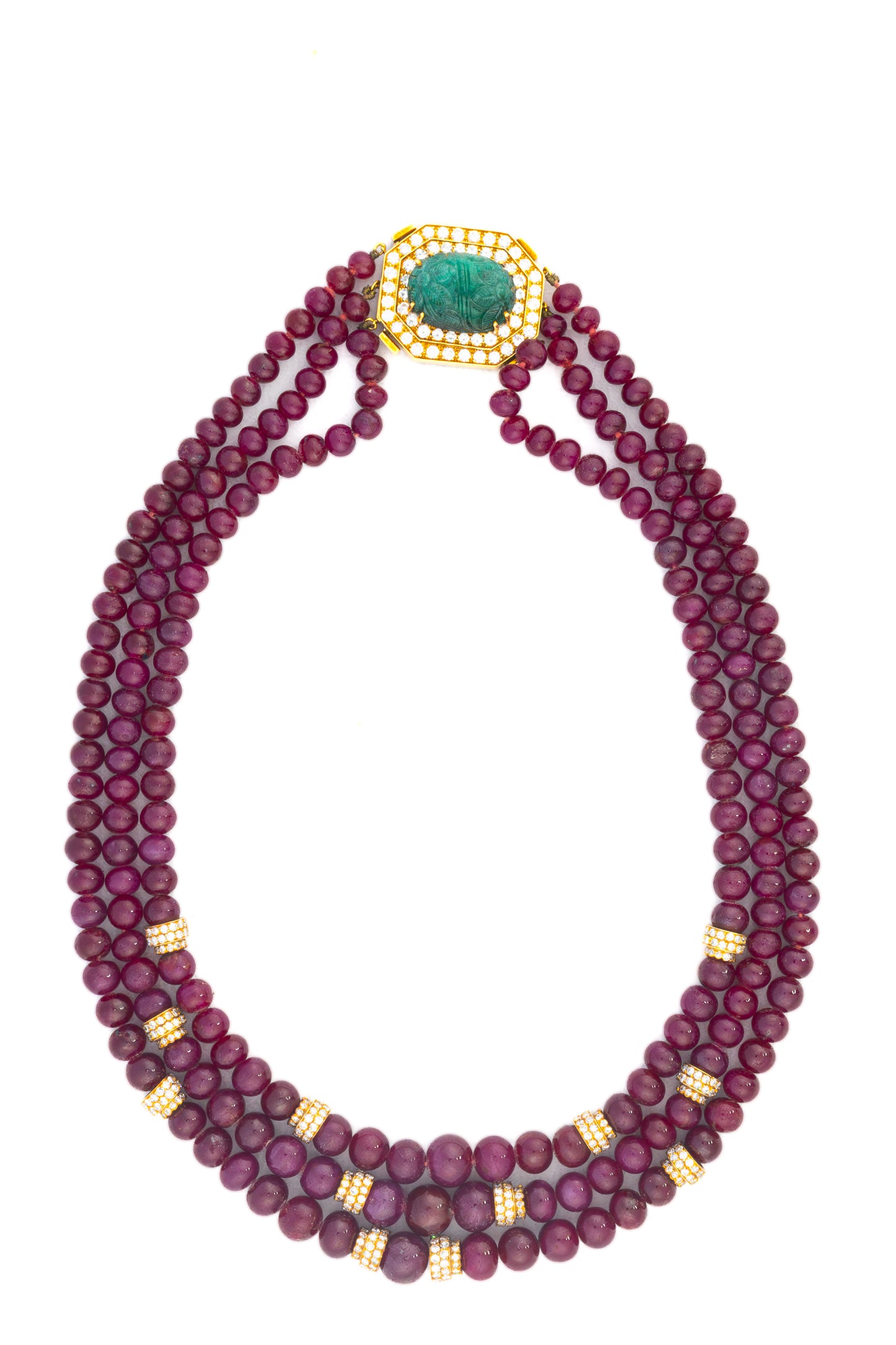 David Webb Carved Emerald and Ruby Bead Necklace
