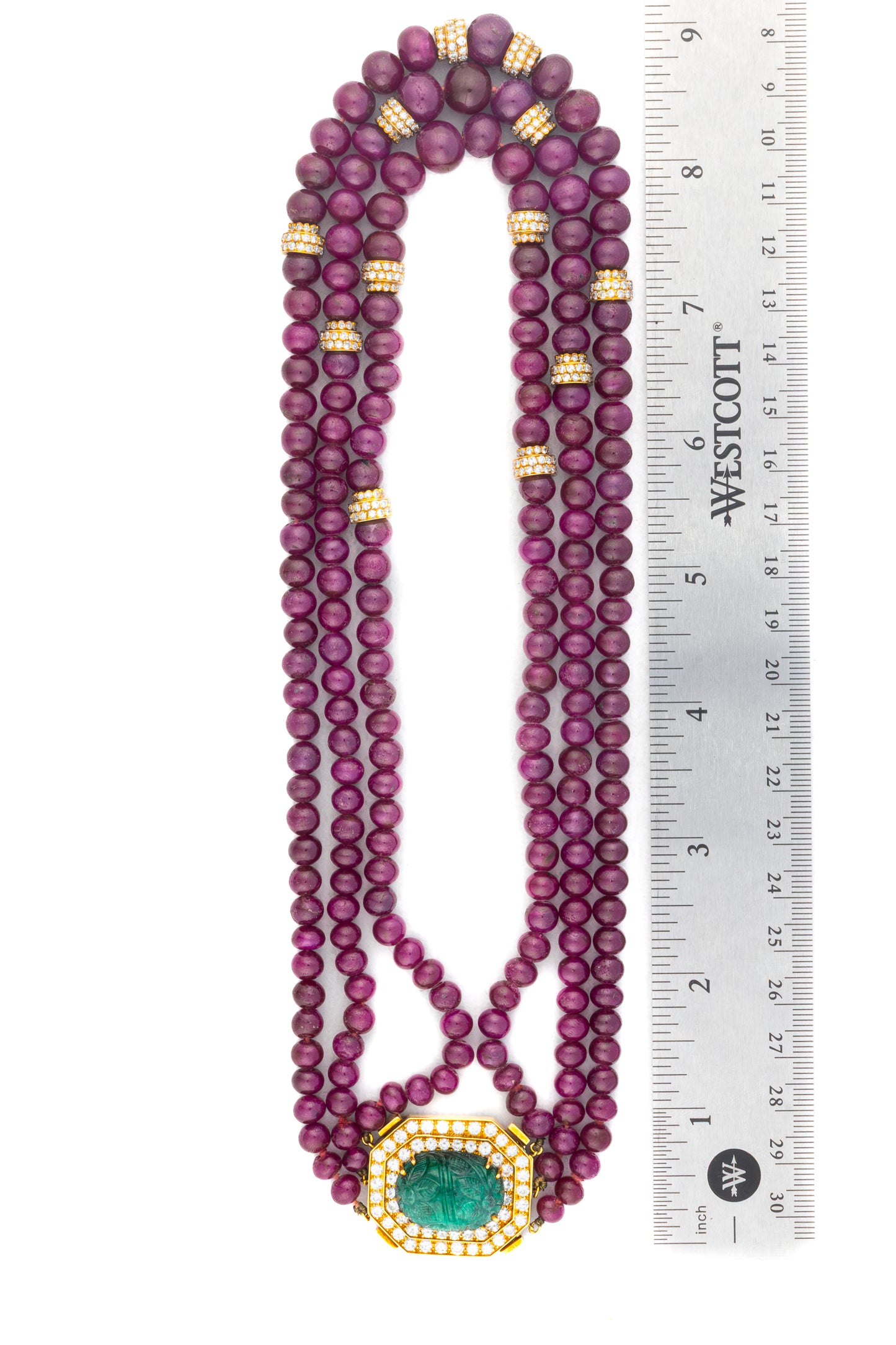 David Webb Carved Emerald and Ruby Bead Necklace