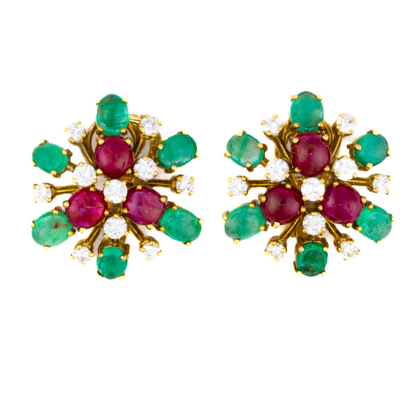 Bulgari Ruby, Emerald and Diamond Flower Earrings