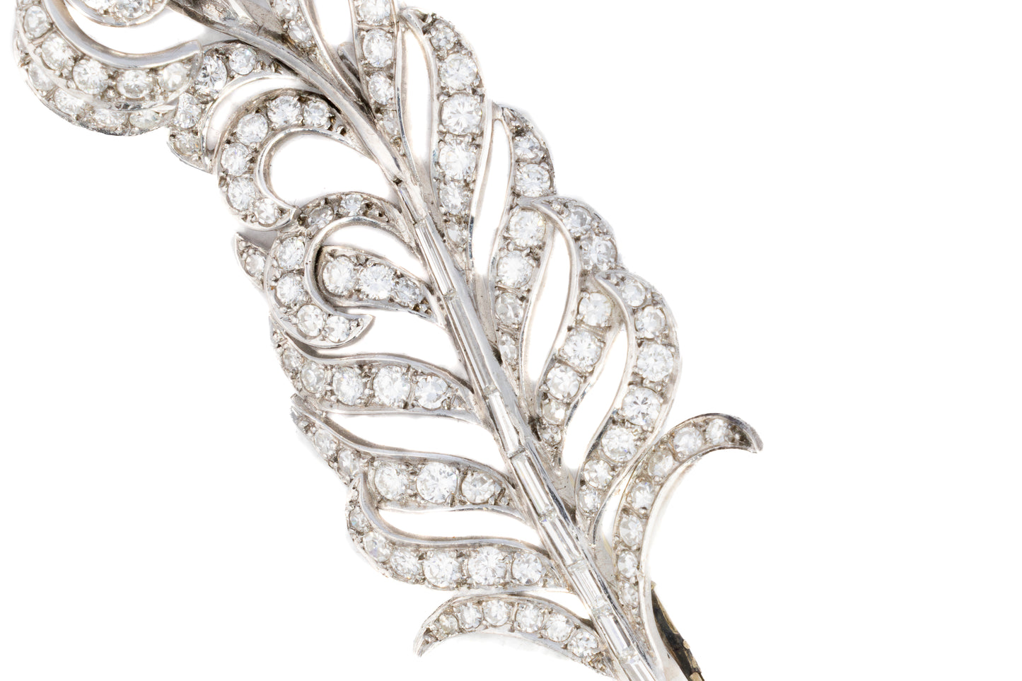 Pair of Diamond Feather Brooches in Platinum