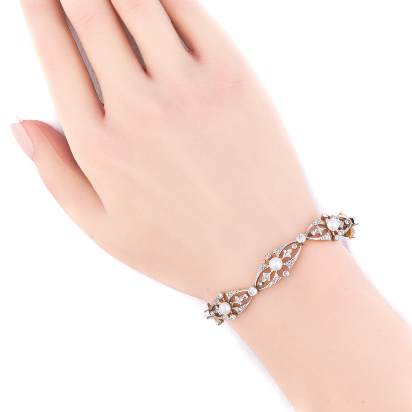 Diamond and Pearl Open Link Bracelet