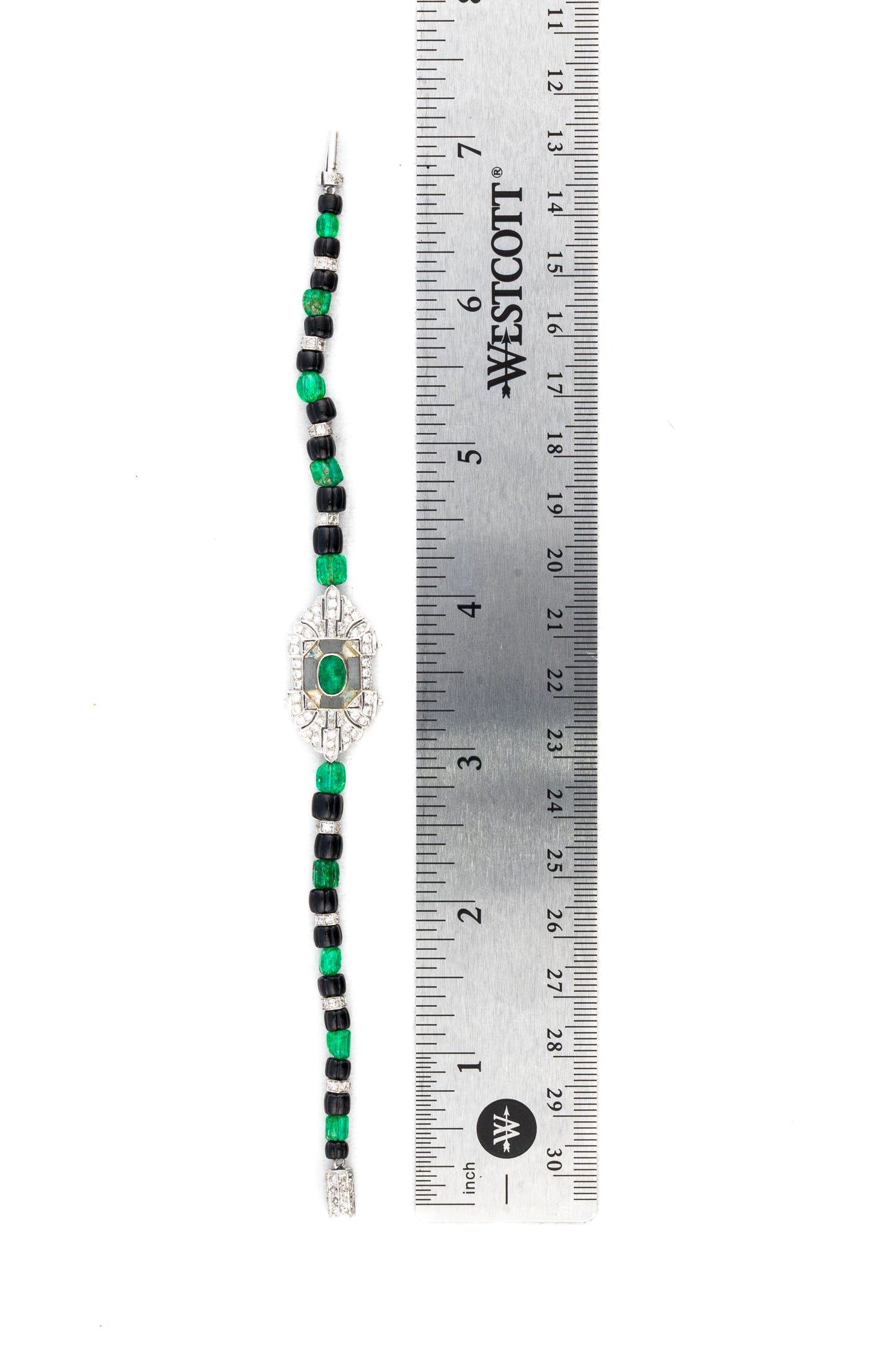 Art Deco Diamond, Emerald & Onyx Beaded Bracelet