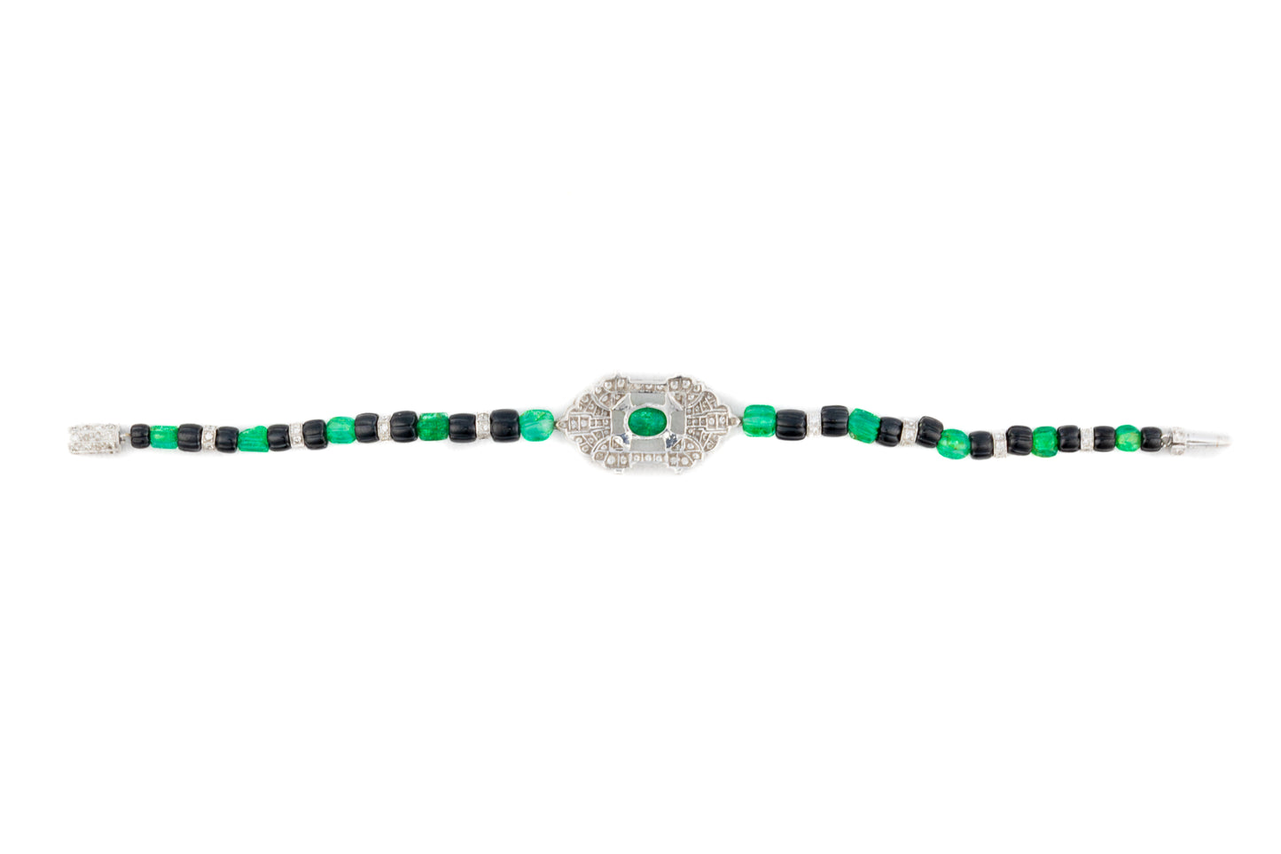 Art Deco Diamond, Emerald & Onyx Beaded Bracelet
