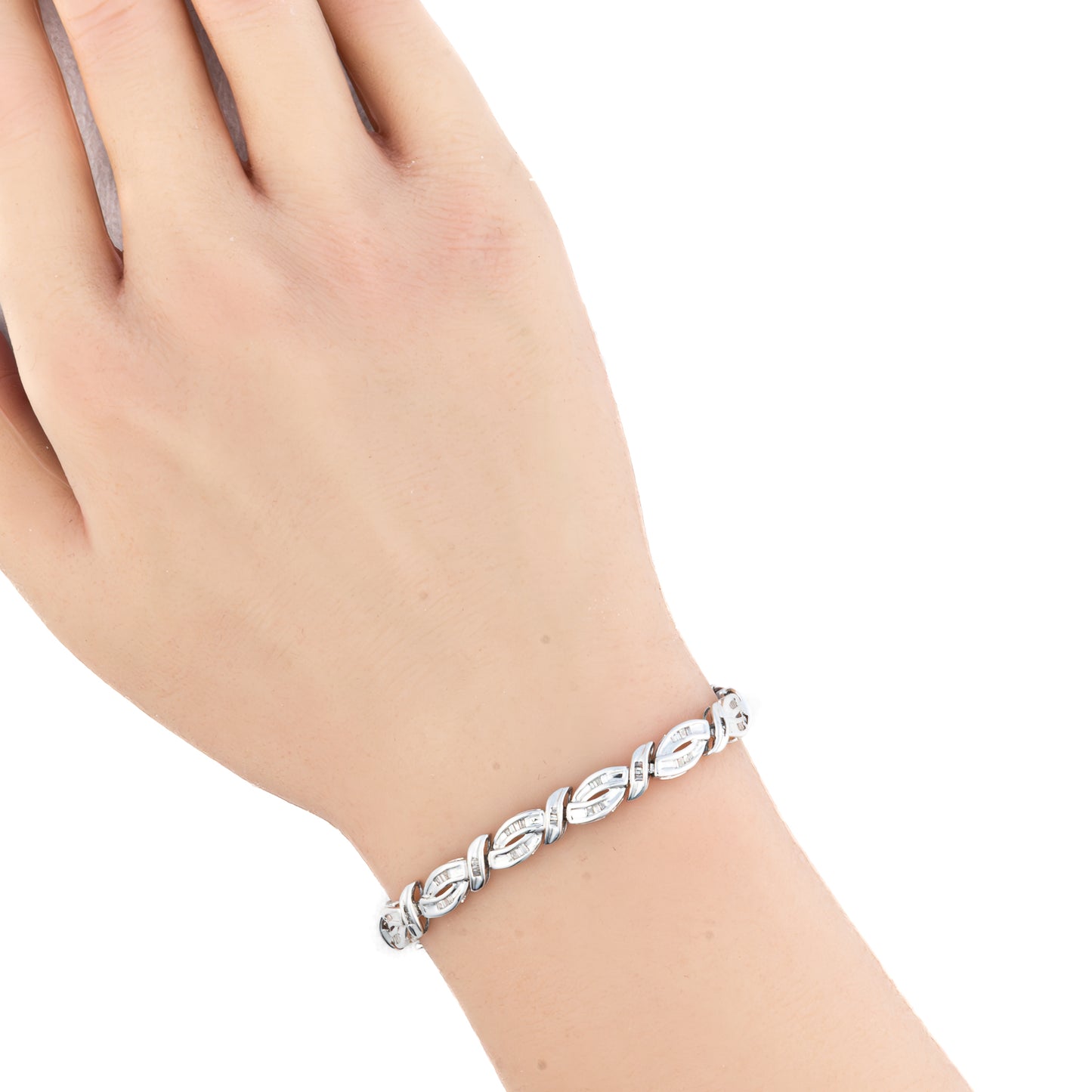 Round & Baguette Diamond Link Bracelet