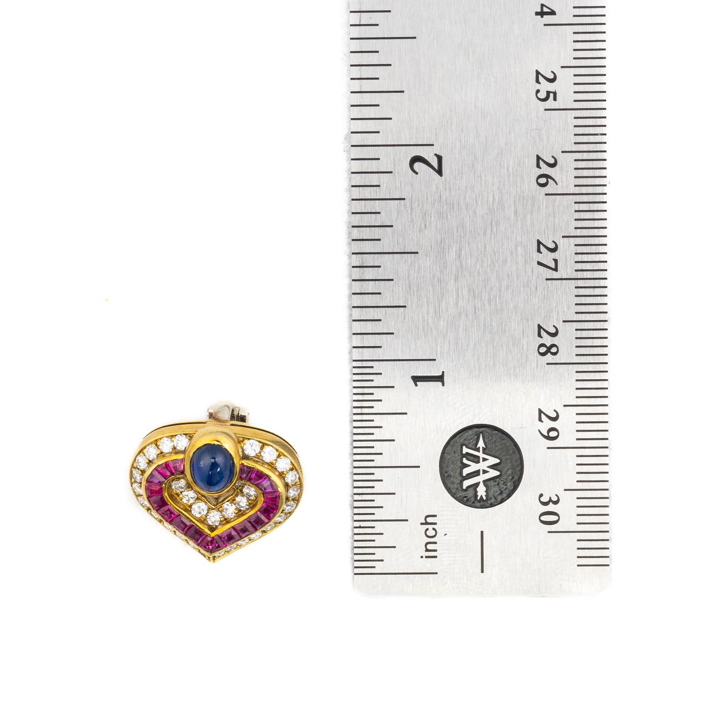 Faraone Cabochon Ruby, Sapphire, and Diamond Heart Earring & Brooch Set