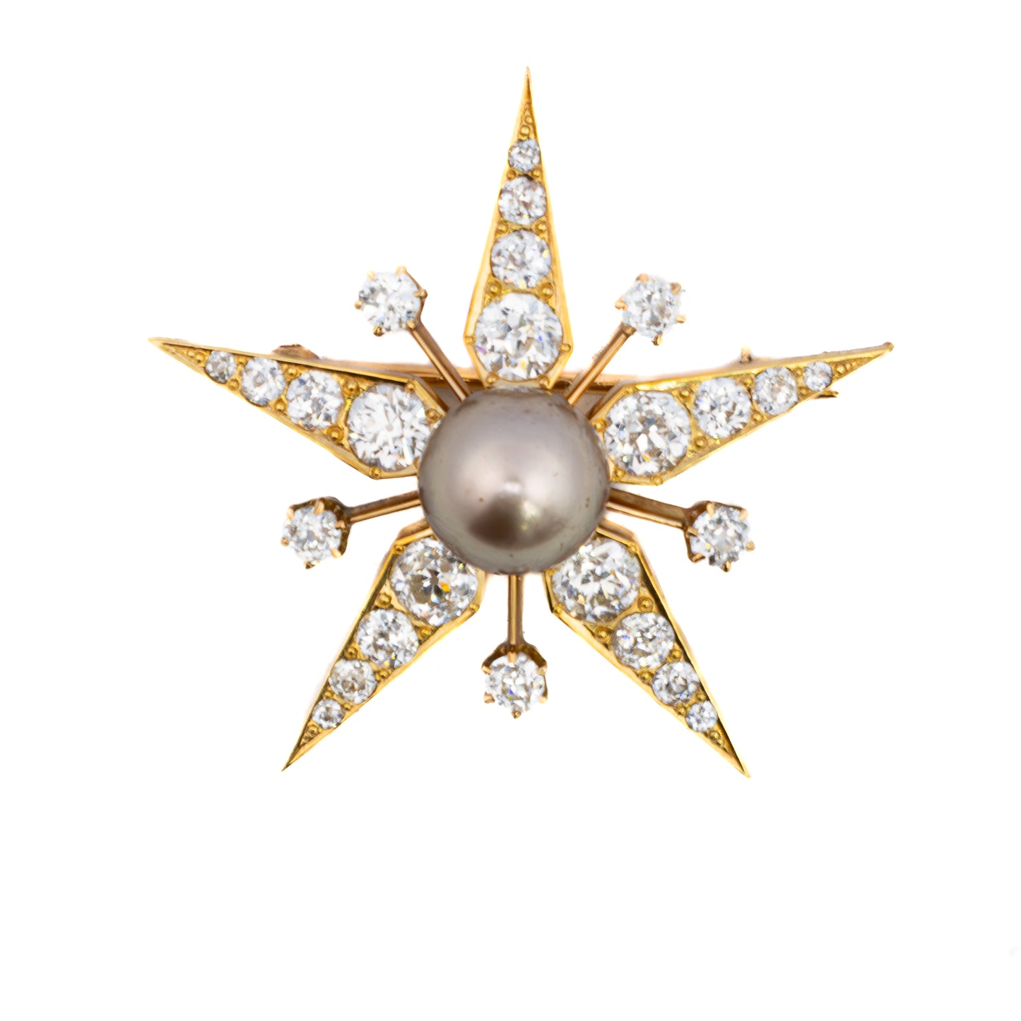 Tahitian Pearl and Diamond Starburst Brooch