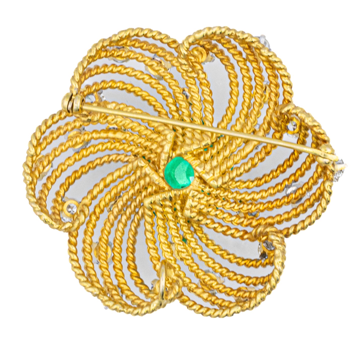 Diamond and Cabochon Emerald Floral Brooch