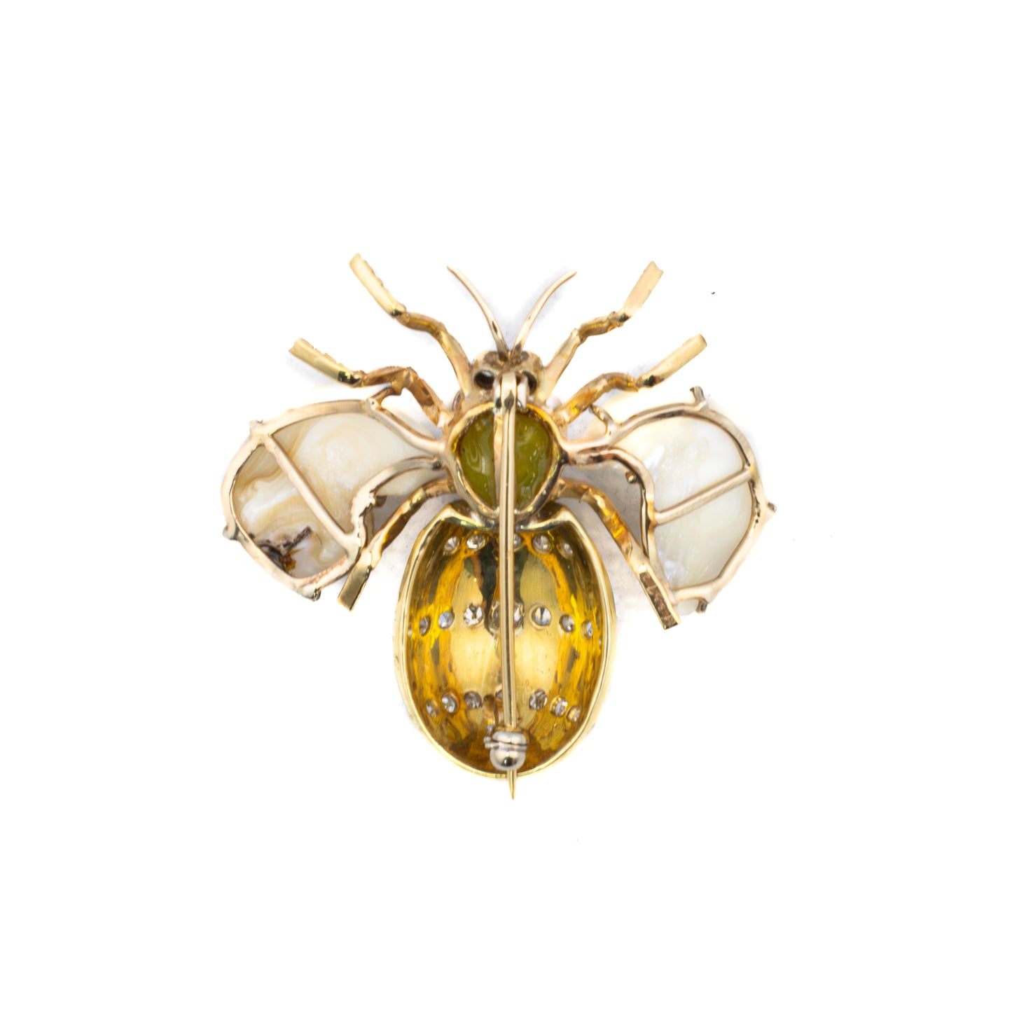 Antique Diamond, Green Enamel & Pearl Scarab Brooch