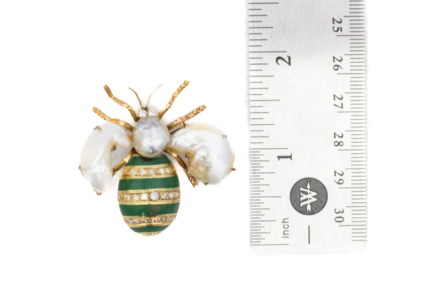 Antique Diamond, Green Enamel & Pearl Scarab Brooch