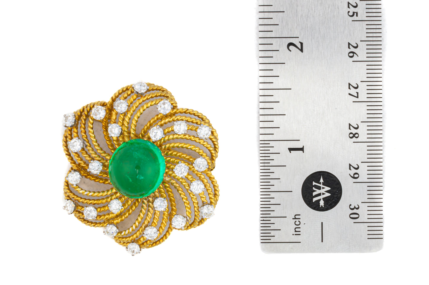 Diamond and Cabochon Emerald Floral Brooch