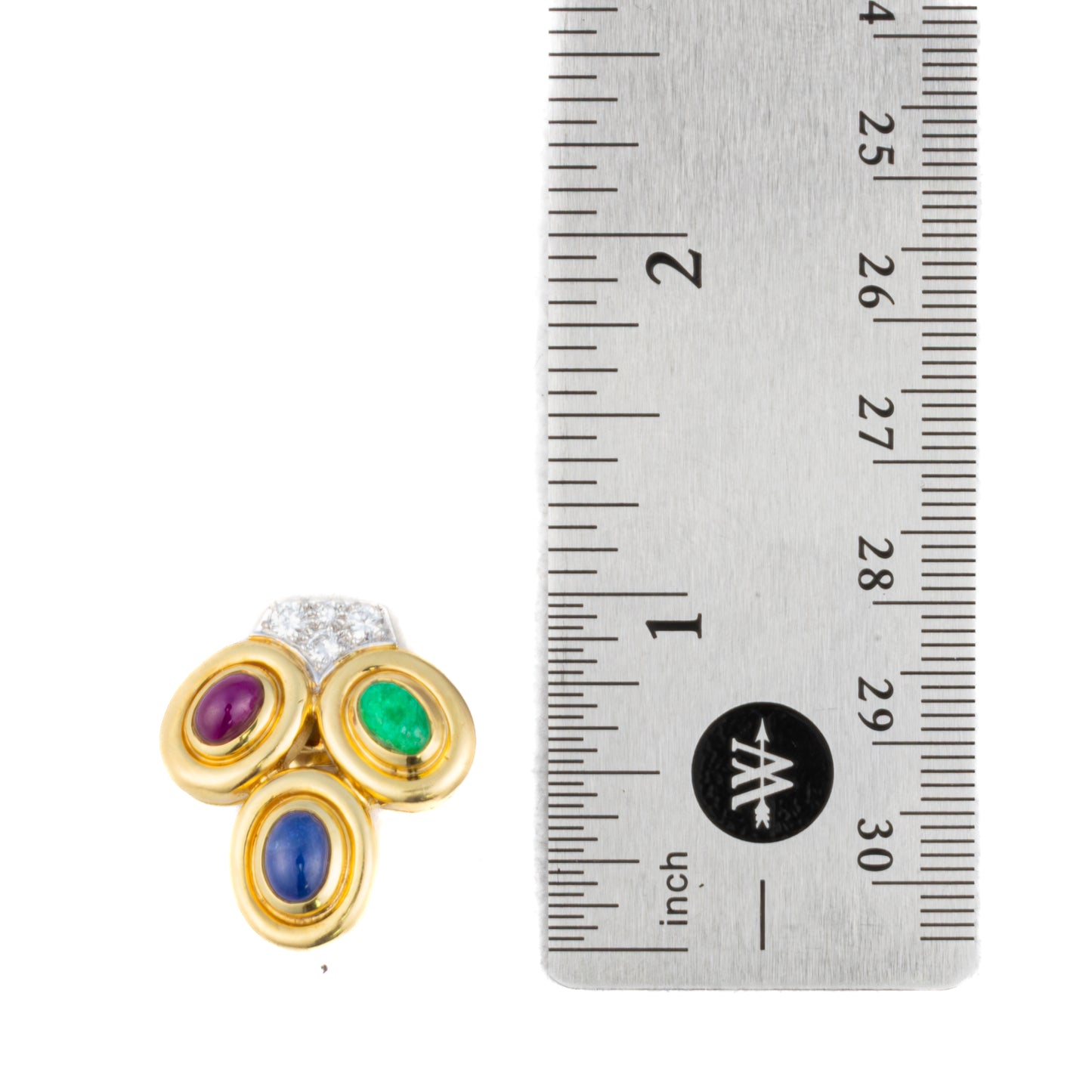 David Webb Three Stone Cabochon and Diamond Earrings