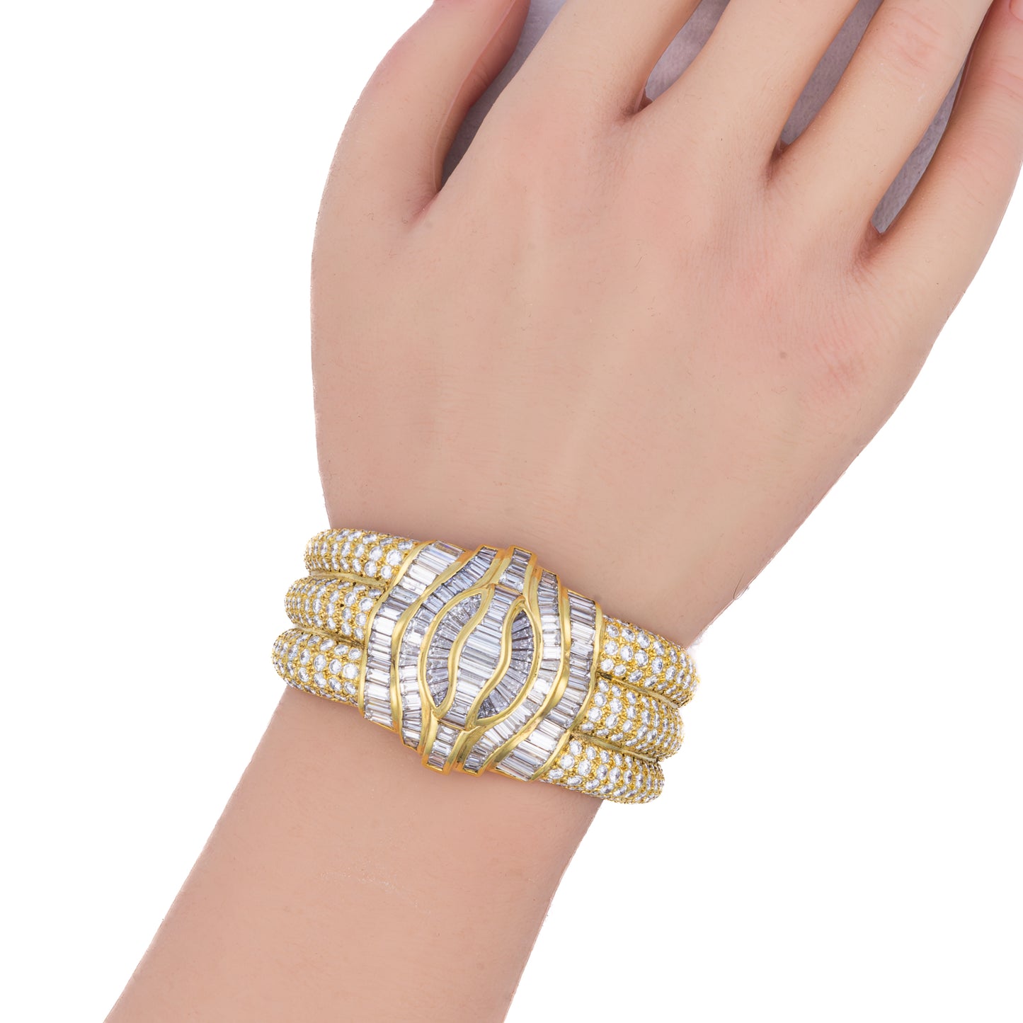 Round and Baguette Diamond Bangle