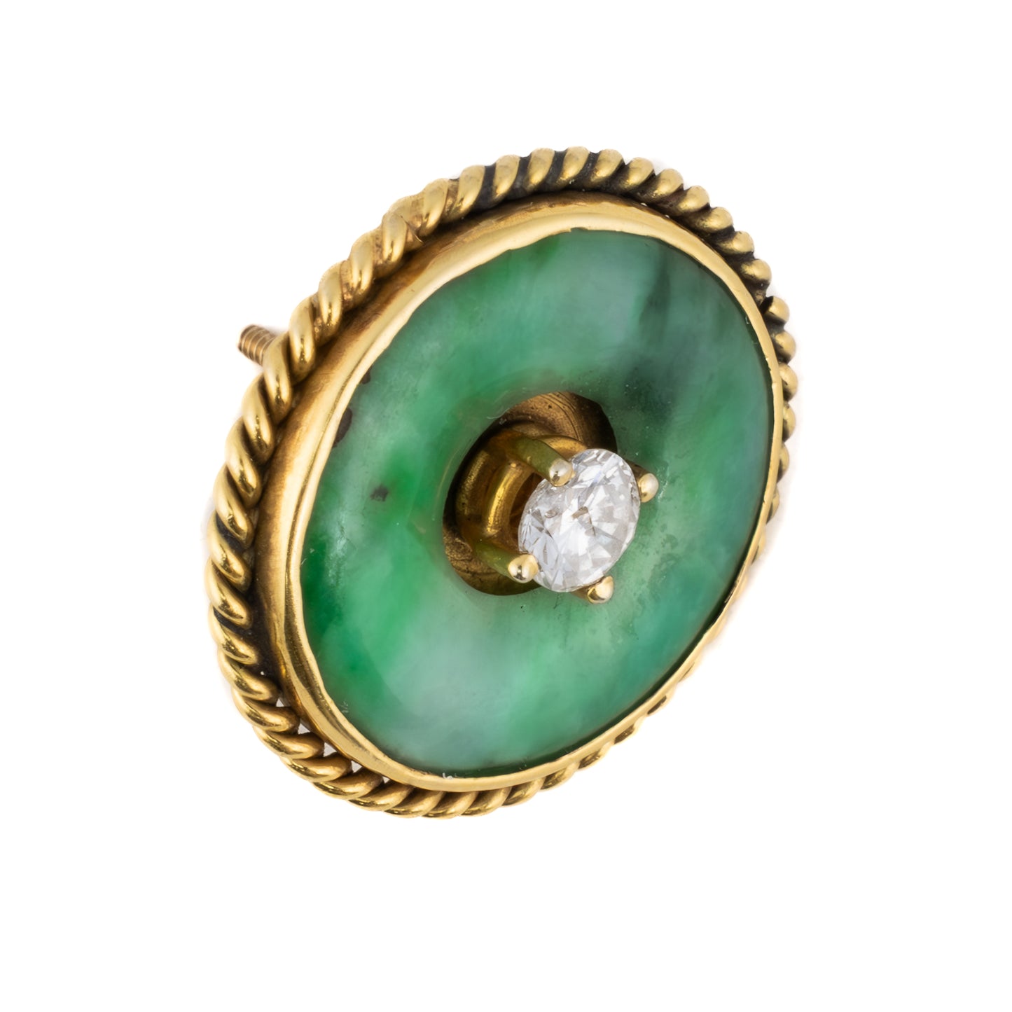 Gold Jade and Diamond Round Stud Earrings