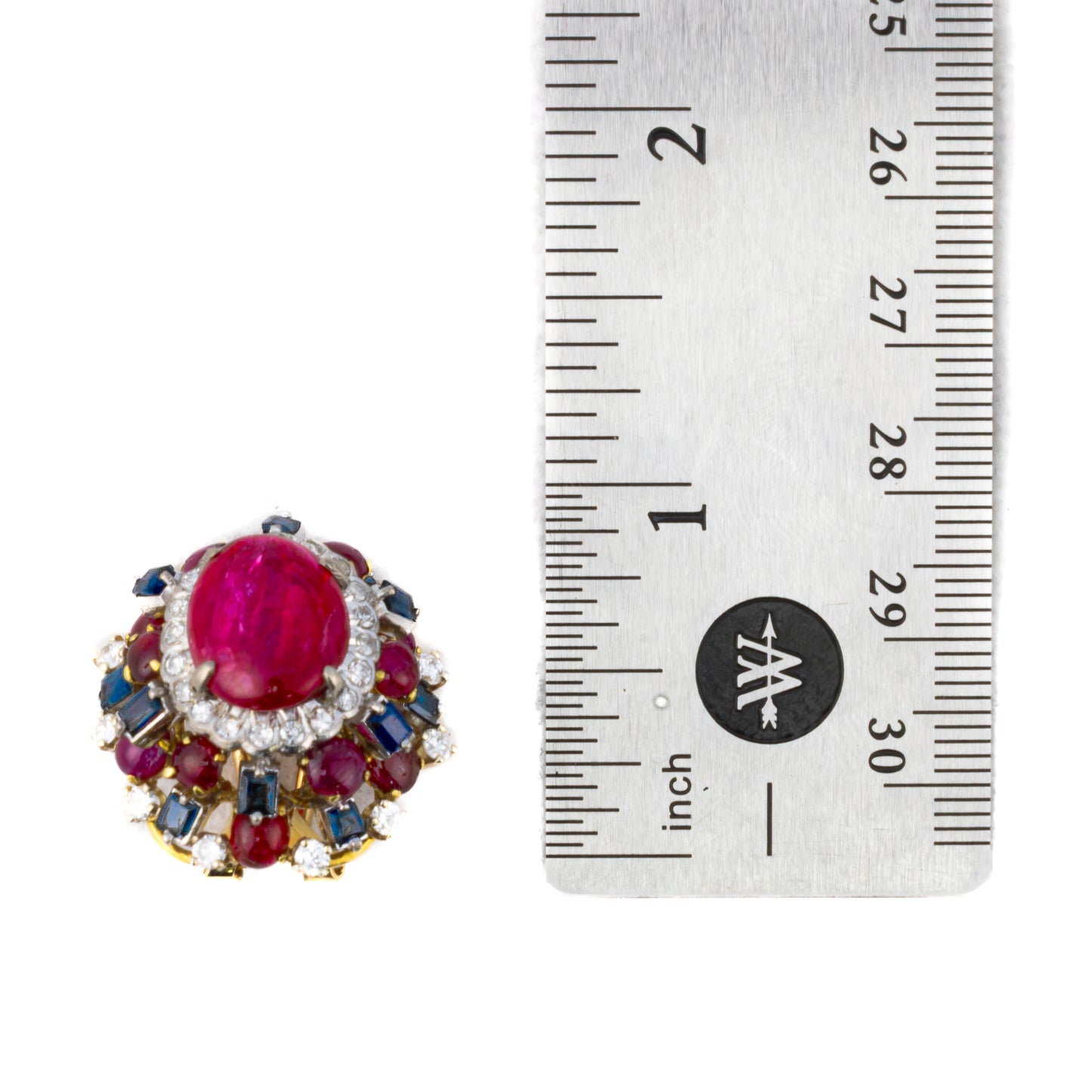 Cabochon Ruby, Sapphire, and Diamond Cluster Earrings