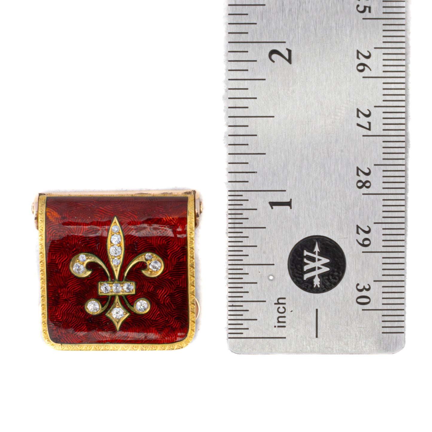 Diamond and Red Enamel Fleur-de-Lis Earrings
