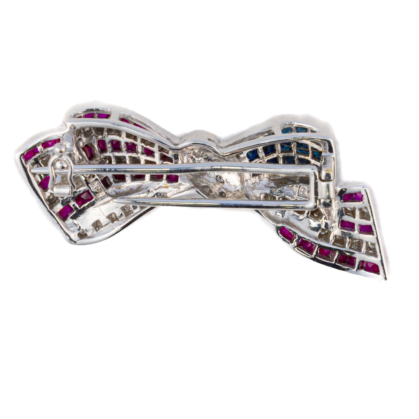 Patriotic Ruby, Sapphire and Diamond Flag Ribbon Brooch
