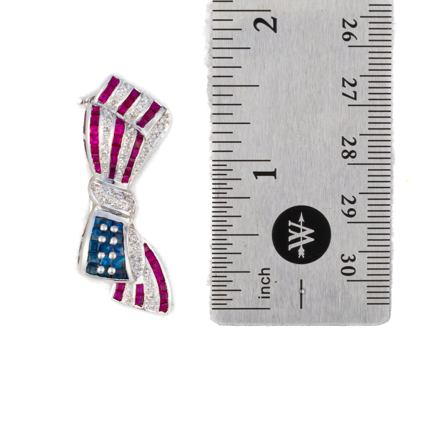 Patriotic Ruby, Sapphire and Diamond Flag Ribbon Brooch