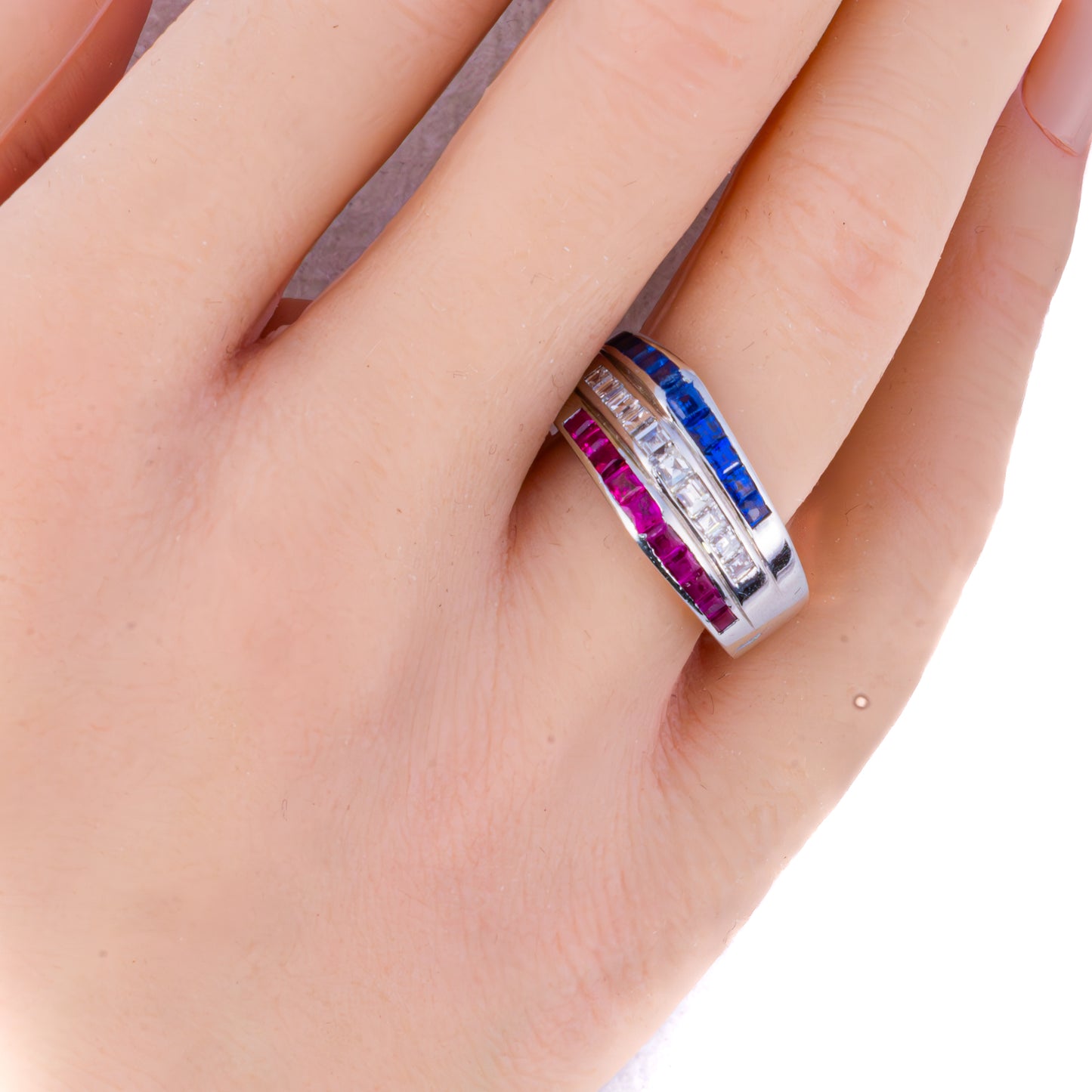 Cartier "Americana" Ruby, Sapphire & Diamond Ring