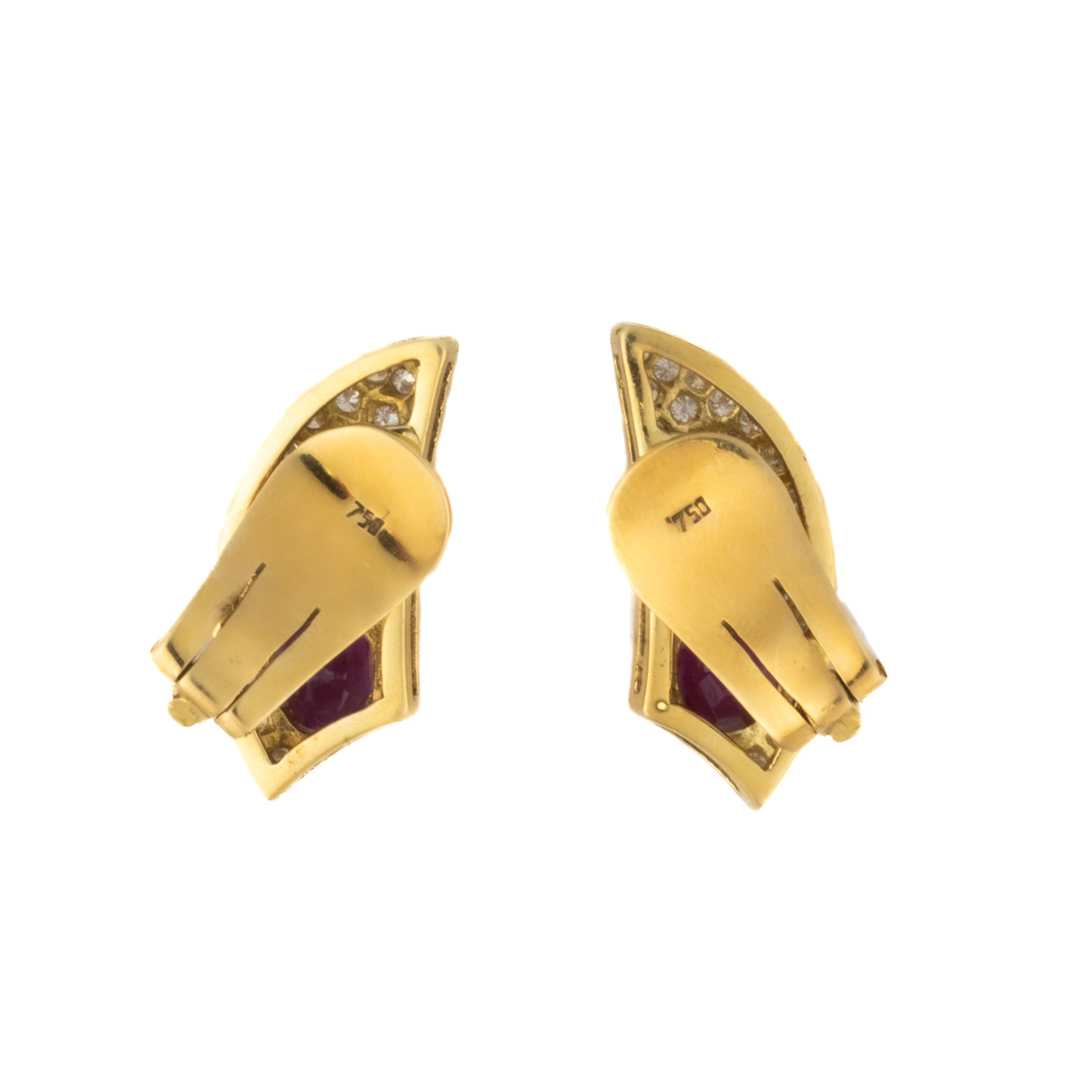 Vintage Gold Diamond and Ruby Crescent Earrings